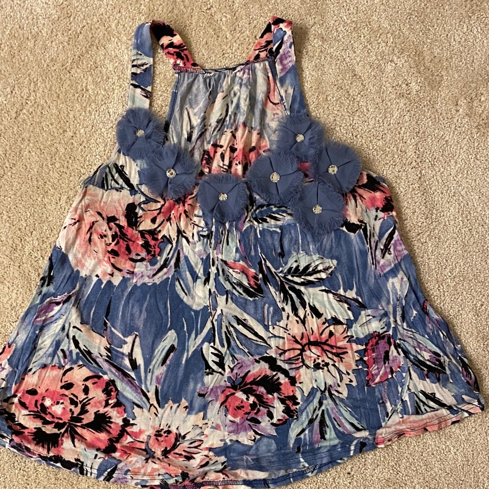 Floral Sleeveless Top with Blue Accents